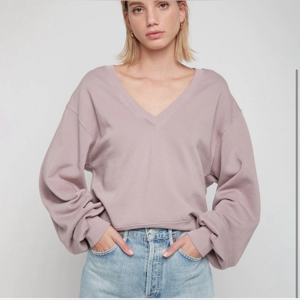 Agolde V-Neck Balloon Sleeve Sweatshirt in Taro